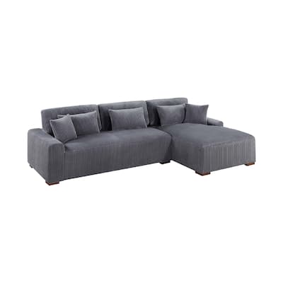 Lio 2pc XL Sectional Sofa with Chaise, 5 Throw Pillows, Gray Corduroy