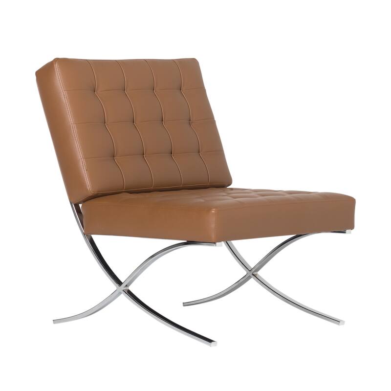 Attriom Bonded Leather and Metal Armless Mid Century Accent Chair - 30.25 x 26 x 34.75"