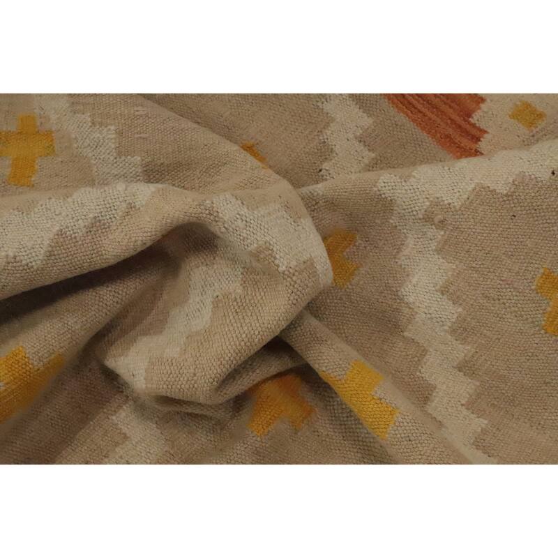 Hand Woven Oriental 100% Wool Carpet Southwestern Tribal Brown Kilim Area Rug - 6' 7'' X 4' 9''