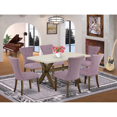 HomeStock 7-Piece Rectangle Distressed Jacobean Finish Solid Wood Top Dining Table with 6-Chairs