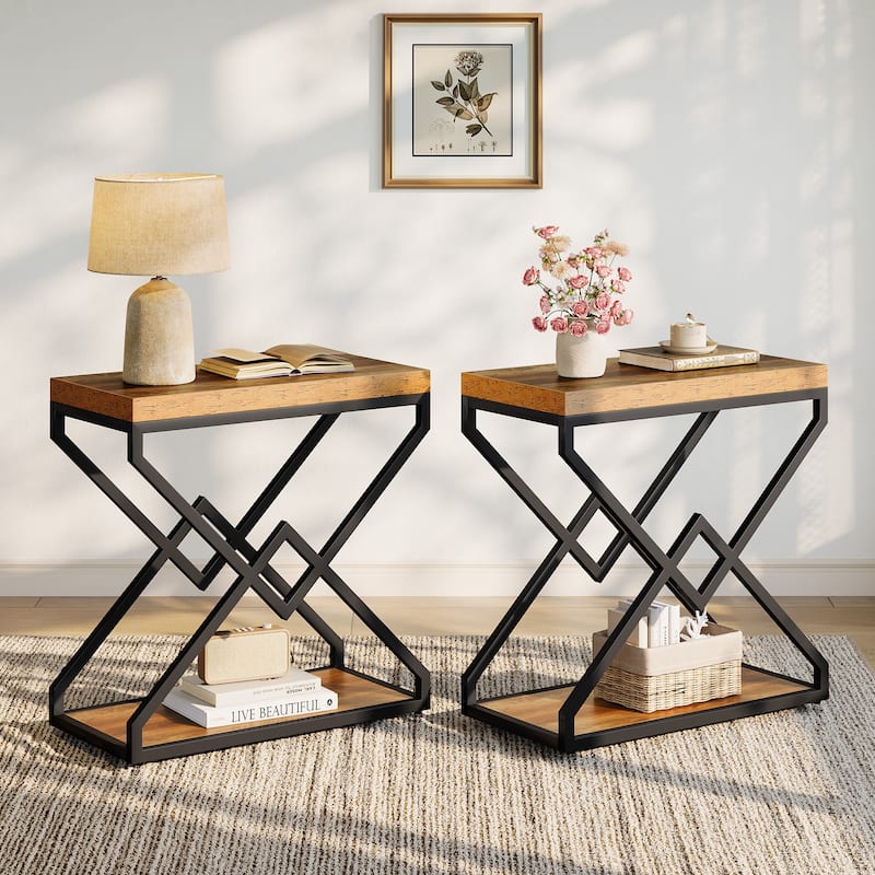 End/Side Table with Storage - BROWN-2PCS