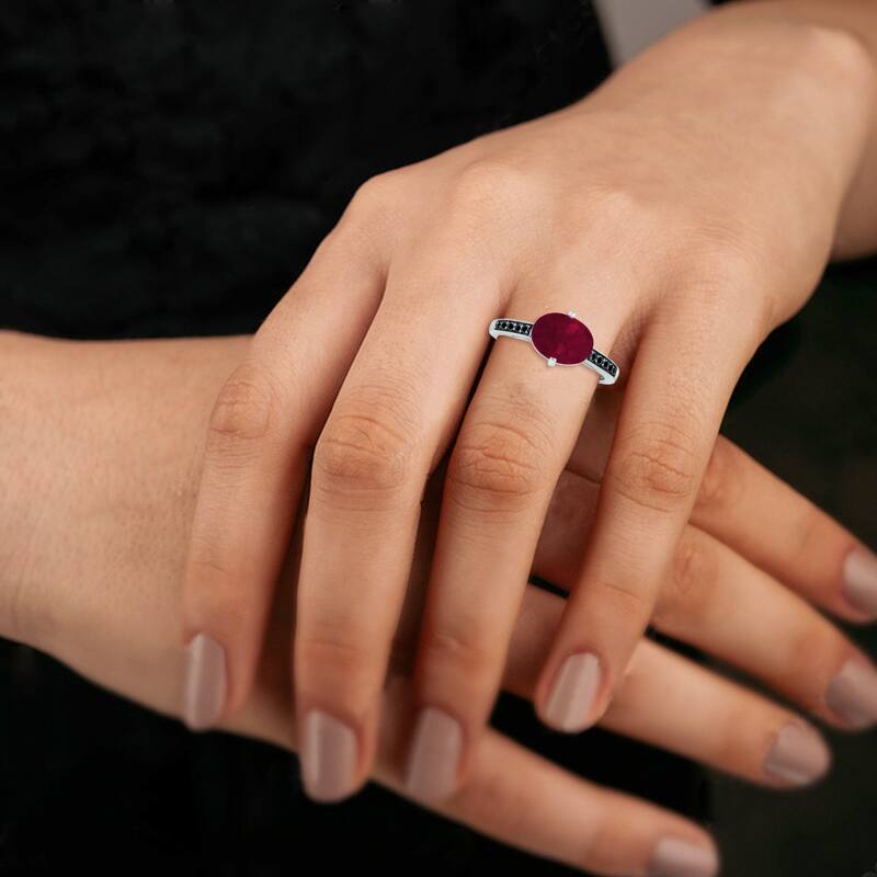 Marquee Jewels Ruby and Black Diamond Ring in 10K White Gold