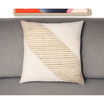 HomeRoots 24" Beige and White Geometric Silk Throw Pillow With Embroidery