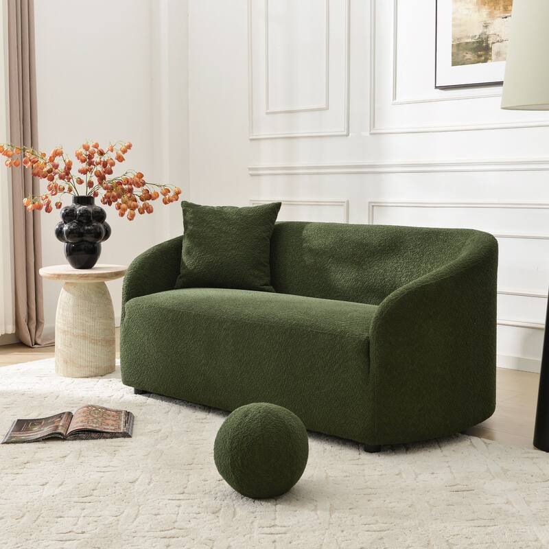 KINWELL 68" W Upholstered Sherpa Boucle Loveseat with 2 Pillows - 2-Seater