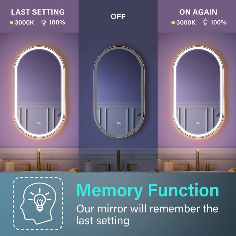 Wall Mounted Bathroom Framed LED Mirror With Anti- Fog,Memory Function And Dimmable Light Touch Sensor