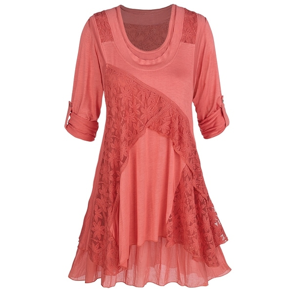 Women's Tunic Top Set - Lace Trimmed Top over a Simple Tank