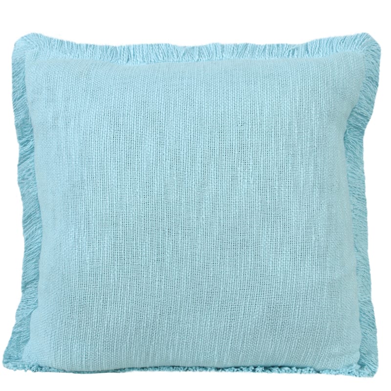Sevita Solid Cotton Fringe Throw Pillow - 20" x 20" - Polyester - Bright Blue