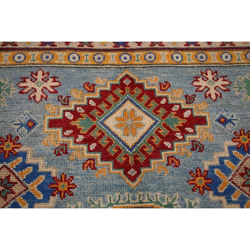 Light Blue Kazak Area Rug Handmade Bedroom Wool Carpet - 5'3" x 6'9"