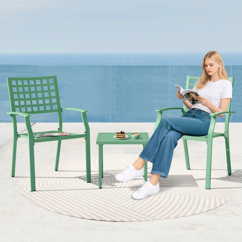 3-Piece Metal Patio Bistro Set with Stackable Chairs and Square Side Table