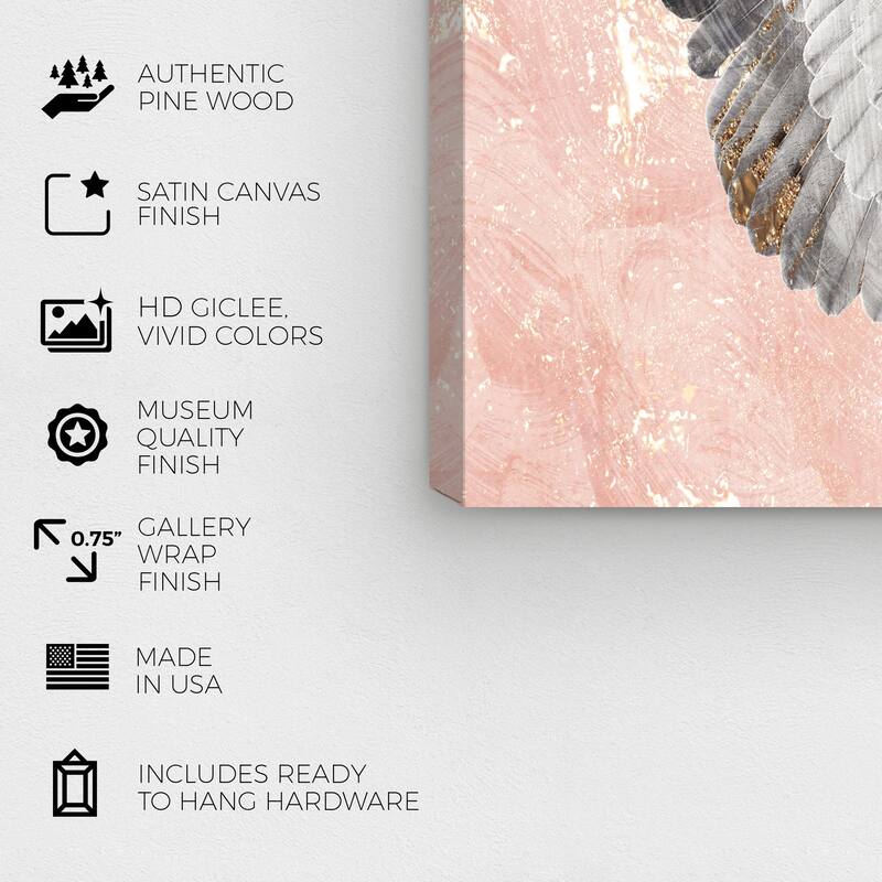 Wynwood Studio Canvas Fashion and Glam Golden Feather Down Pink and Light Pink Glam Wall Art Canvas Print