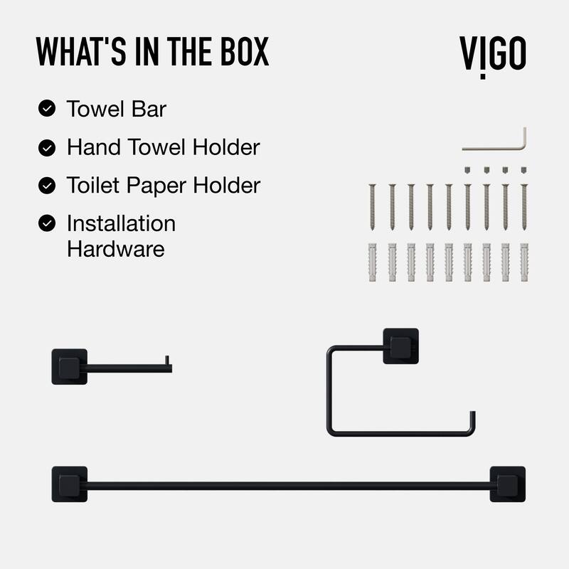 VIGO Meridian 3-Piece Bathroom Hardware Accessory Set with 24 in. Towel Bar, Toilet Paper Holder, Hand Towel Holder
