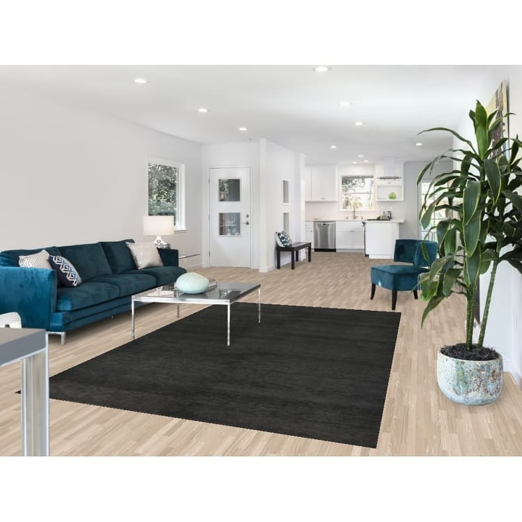 Hand Knotted Oriental 100% Wool Carpet Modern Solid Greys & Charcoal Gabbeh Area Rug - 9' 0'' X 6' 1''
