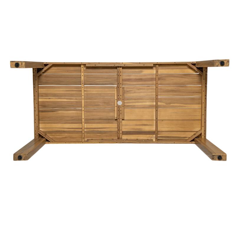 Outdoor Patio Dining Table Set for 6 - Person with Umbrella Hole Acacia Wood and Removable Cushions