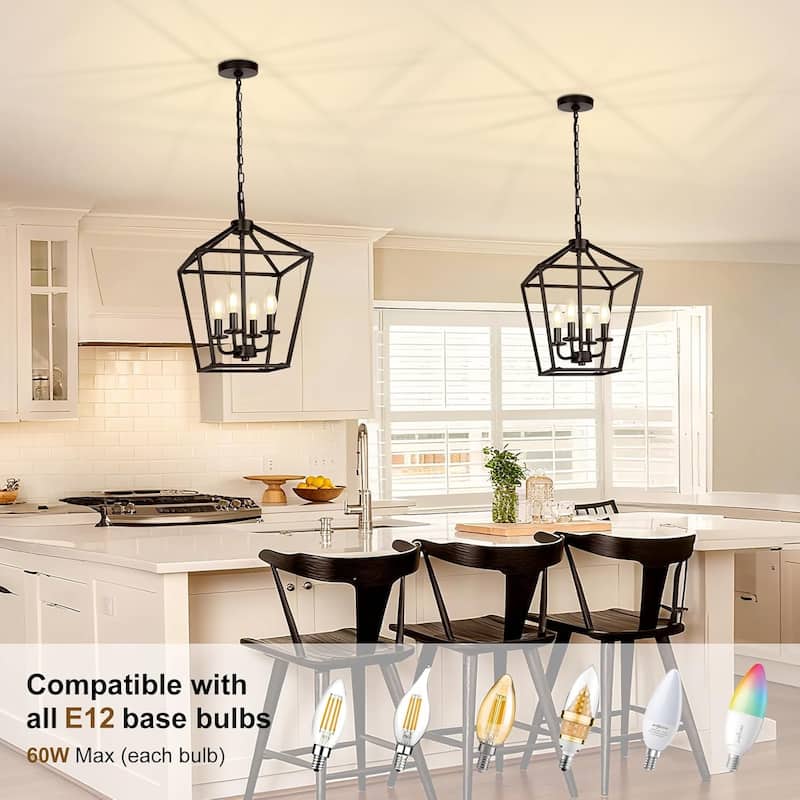 Sofucor Black Lantern Fixtures Pendant Light with Adjustable Height Rustic Geometric Hanging for Indoor,Chandelier - N/A