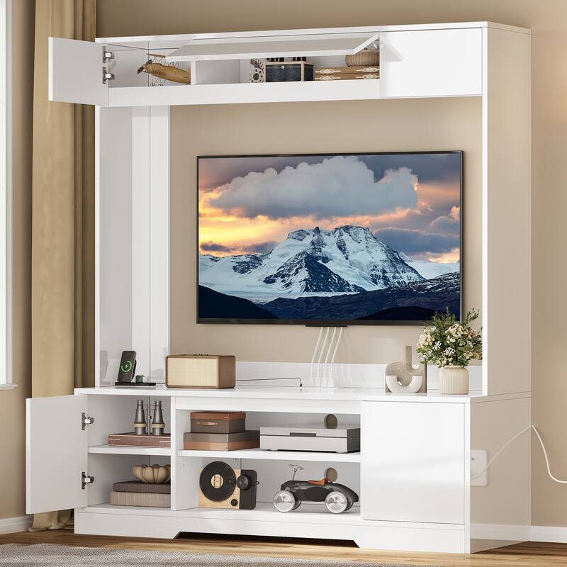 Moasis Modern Glossy Entertainment Wall Unit TV Stand and Media Console with Bridge