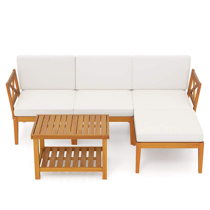 Costway 5 PCS Acacia Wood Patio Furniture Set with 2-Tier Coffee Table - See Details