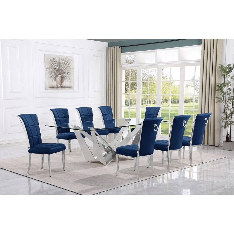 Best Quality Furniture D402/3-SC320-7 Dining Set with 94" 15mm Glass with Bevel