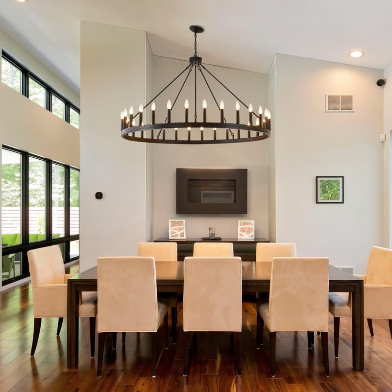Farmhouse Modern Wagon Wheel Chandeliers Large Black High Ceiling Chandelier