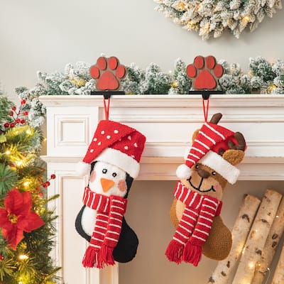 Glitzhome 19"L 3D Hooked Xmas Stocking Santa Penguin Reindeer