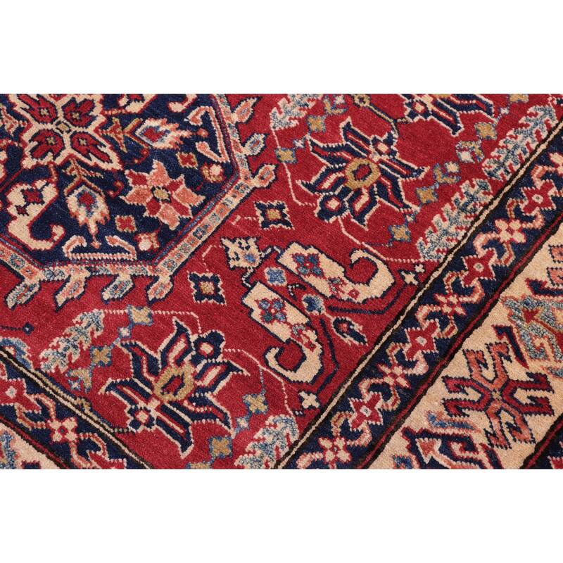 Tribal Super Kazak Nikolai Red/Tan Hand Knotted Wool Rug - 4'3'' x 5'8''