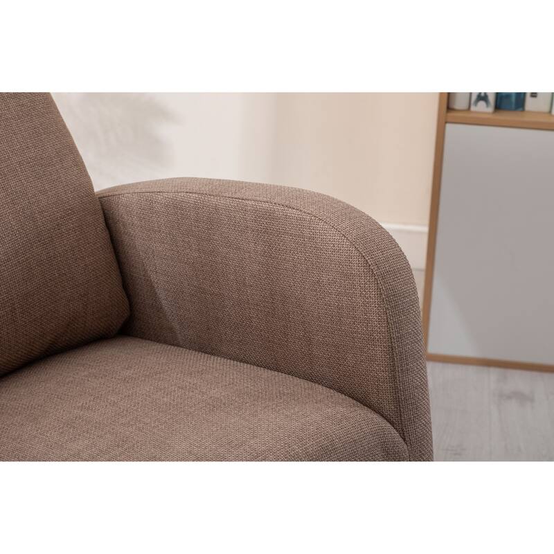 Linen High-Back Rocking Chair with Recliner Function, Side Pocket, and Solid Wood Legs