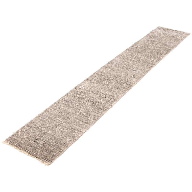 ECARPETGALLERY Hand-knotted Silk Shadow Grey Viscose, Wool Rug - 2'0 x 12'2