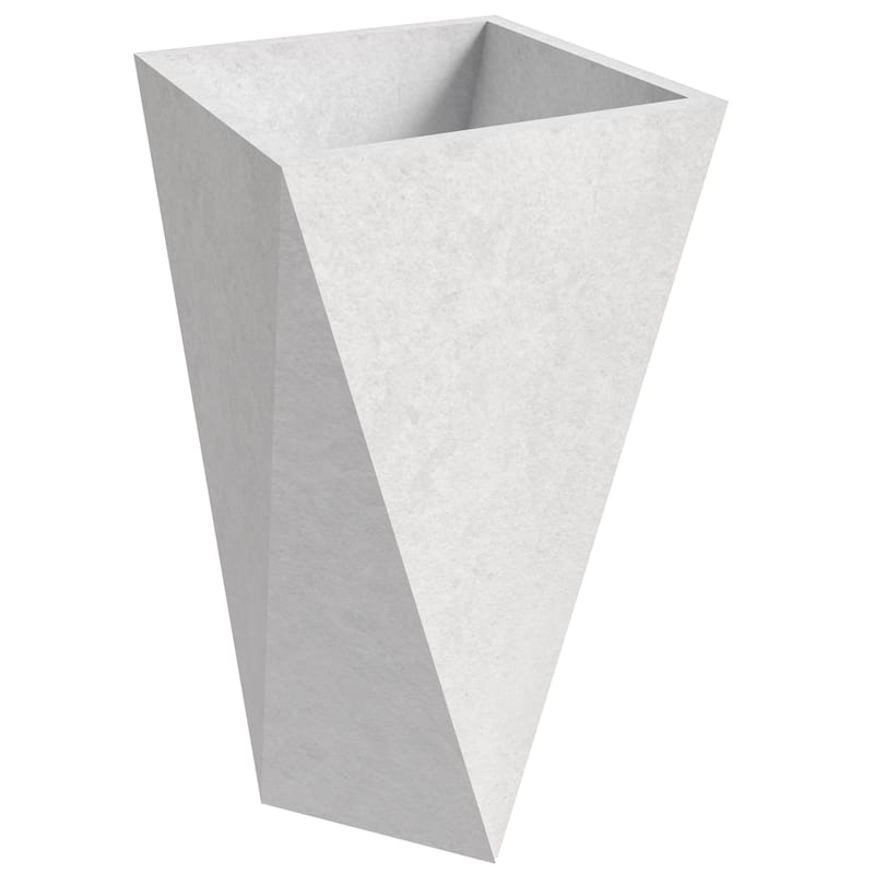 Aloe Fiberstone & MGO Clay Tapered Square Tall Planter Plant Pot, Indoor/Outdoor with Drainage Holes for Yard Porch Decor - 29" H - White