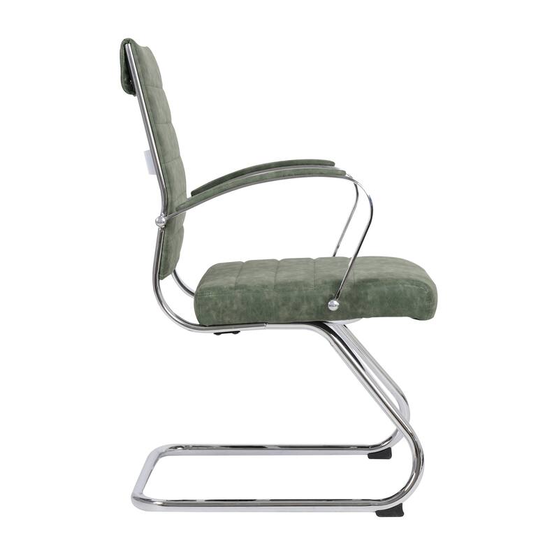 Benmar Modern Leather Office Chair with Stainless Steel Sled Base, Floor Caps, Ergonomic Desk Chair for Home Office or Workspace