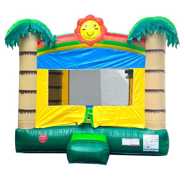 slide 2 of 5, Pogo Bounce House Crossover Kids Inflatable Bounce House with Blower, Tropical Jungle Smiley Face Non Printed