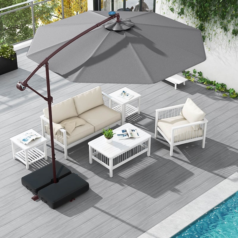 Costway Patio 10FT Hanging Offset Umbrella 32 LED Lights Sand Bag