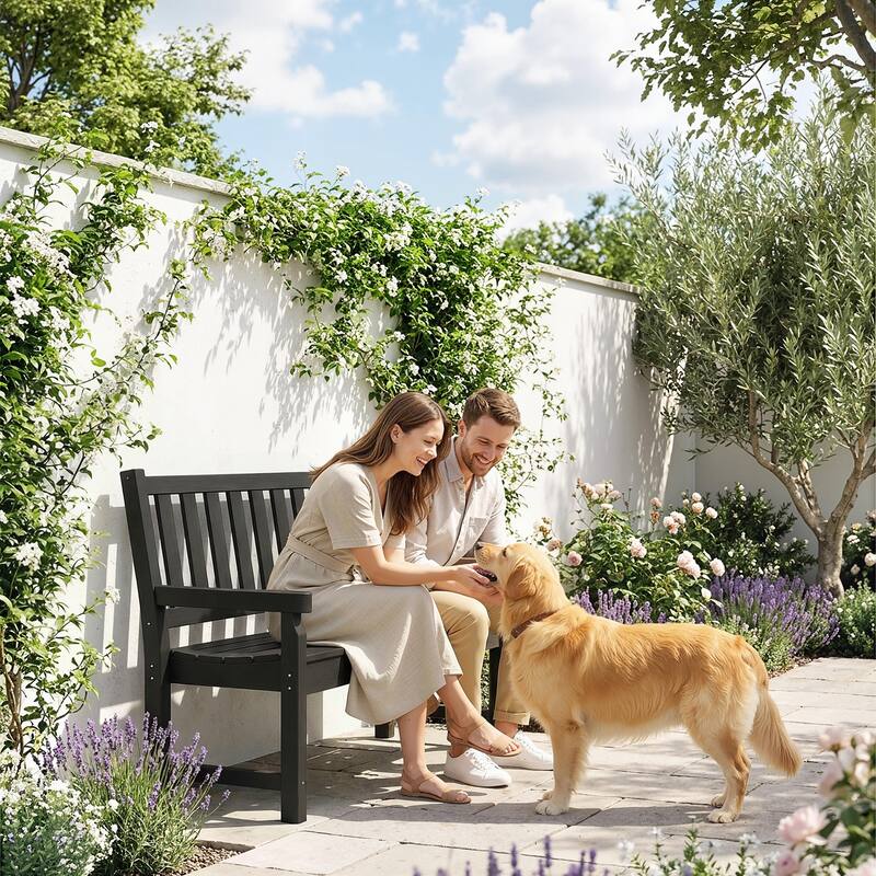 Outsunny Outdoor Bench, 49" All-Weather HDPE Garden Bench, 2-Person Patio Loveseat with 528 lbs Capacity