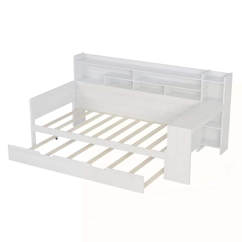 Wooden Daybed with Storage Shelves