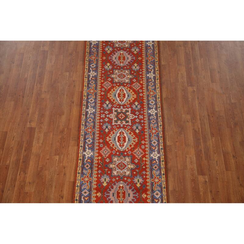 Geometric Kazak Indian Runner Rug Hand-knotted Wool Carpet - 2'8"x 10'0"