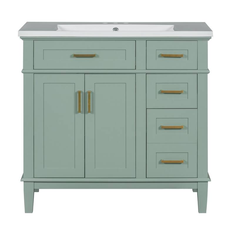 36 inch Solid Wood Bathroom Vanity with Ceramic Sink with Two Soft Close Doors and Four Drawers - 36''