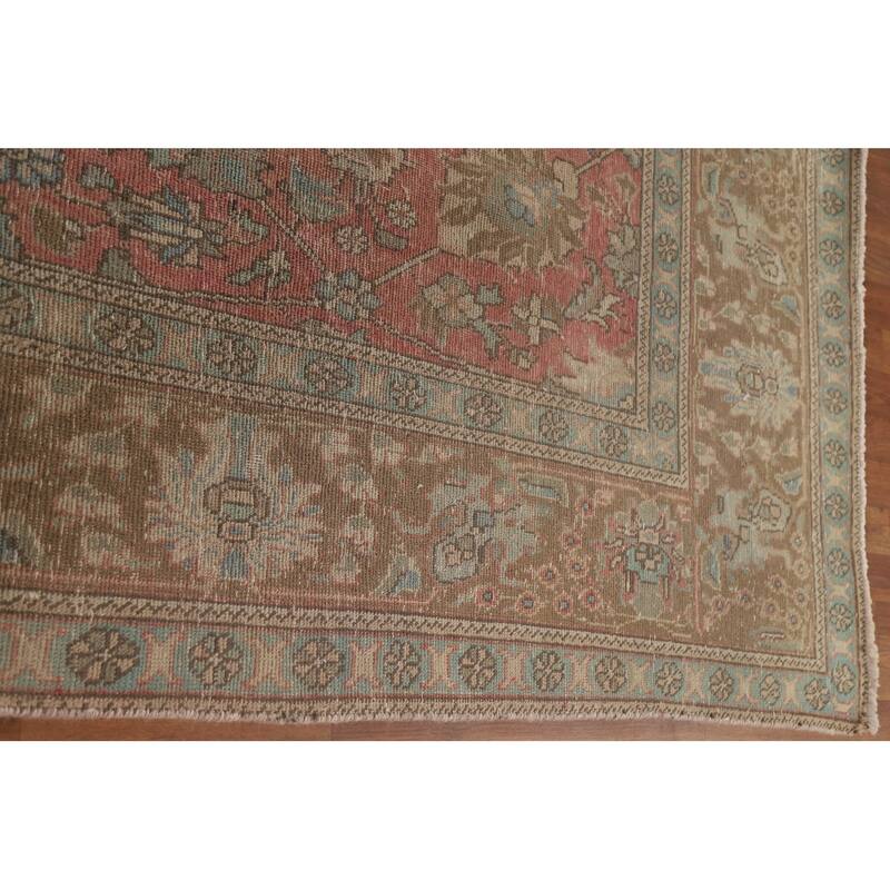 Pink Distressed Tabriz Persian Antique Rug Hand-knotted Wool Carpet - 9'5" x 12'3"