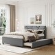preview thumbnail 10 of 16, Linen Fabric Platform Bed with Brick Pattern Headboard, with Twin XL Trundle, Queen Size Grey