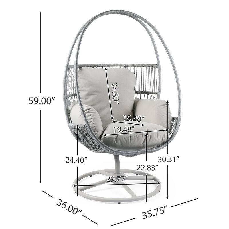 Anmytek Outdoor Patio Furniture Light Gray Wicker 360 Swivel Lounge Chair Iron Frame Waterproof Polyester Cushions
