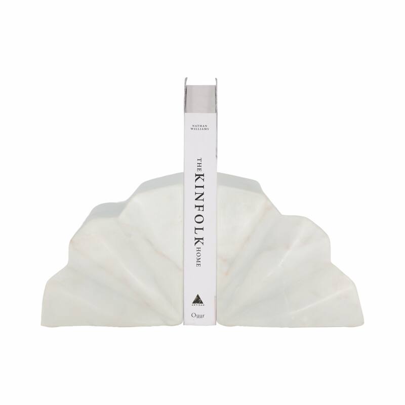 Marble Semi Circle Fluted Bookends Set of 2 - White, 5" - 5.25"