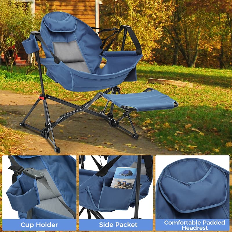 Hammock Camping Chair with Footrest, Outside Foldable Portable Rocking Chairs
