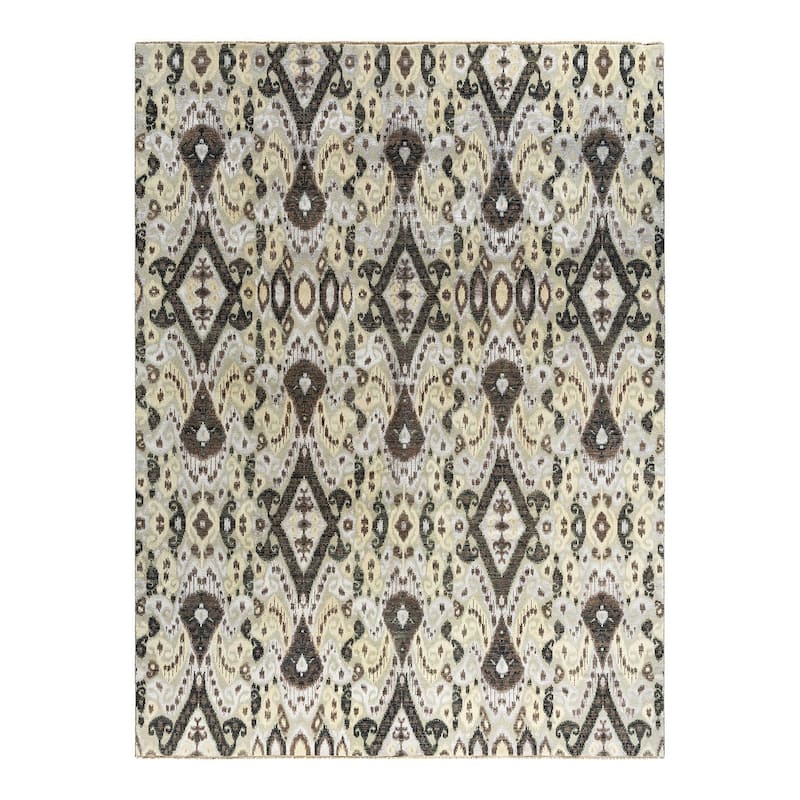 Ikat One-of-a-Kind Hand-Knotted Area Rug - Black, 9' 2" x 12' 3" - 9' 2" x 12' 3"