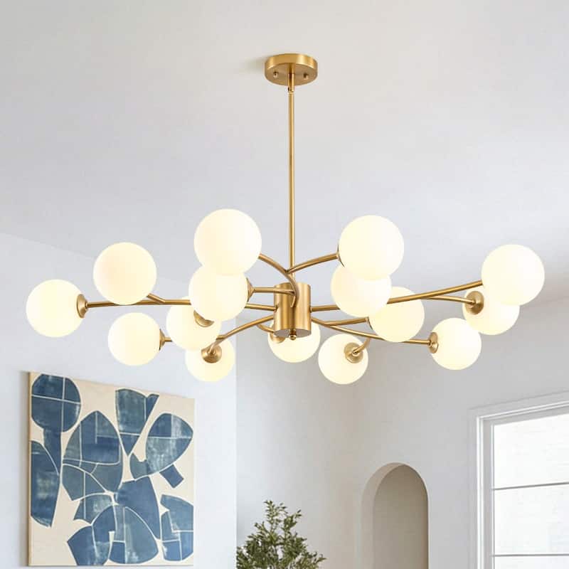 15-Light Spiral Branch Mid-century Frosted Glass Chandelier - 43.3 in