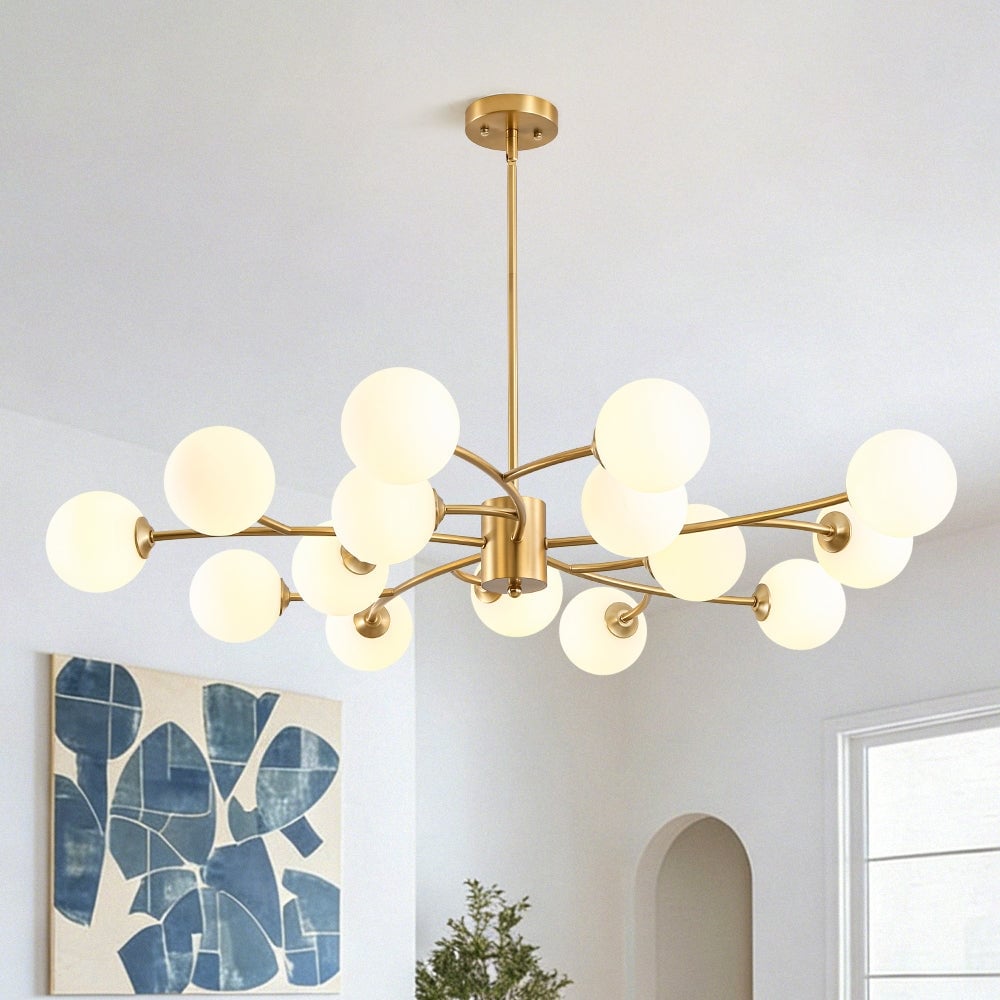 15-Light Spiral Branch Mid-century Frosted Glass Chandelier - 43.3 in