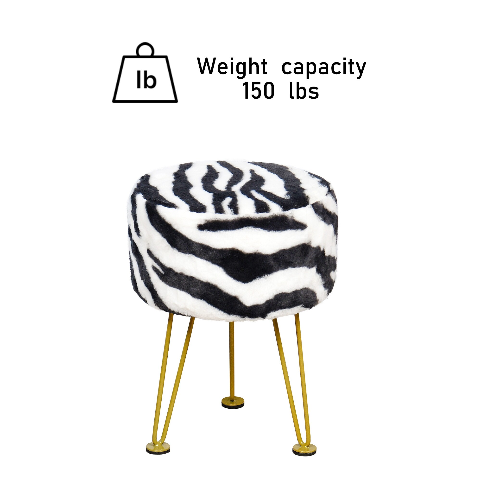 Home Soft Things Zebra Fauxfur Ottoman with Gold Metal Legs. - Picture 11 of 14