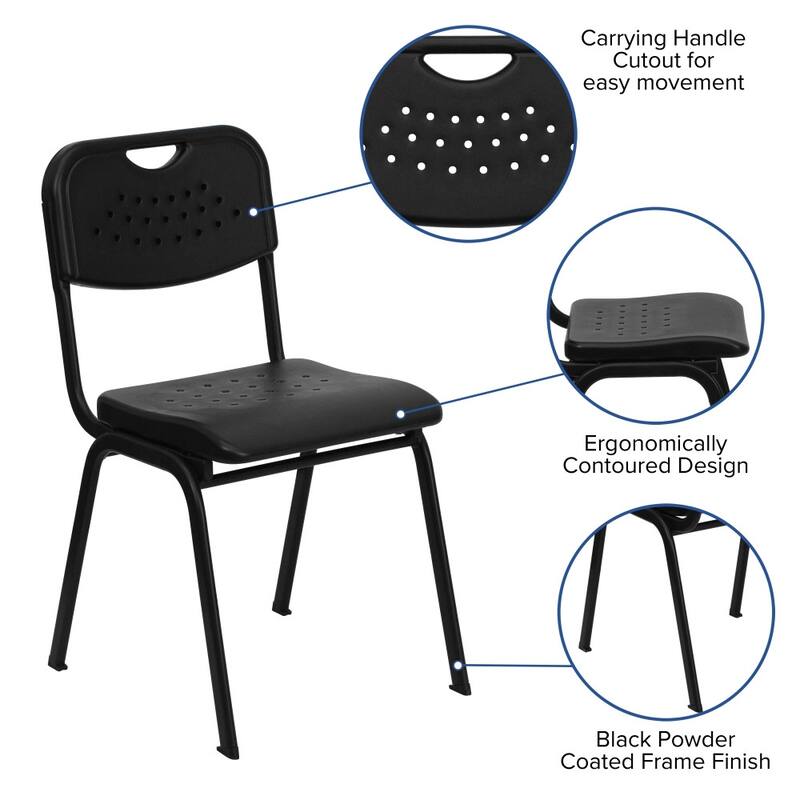 5 Pack 880 lb. Capacity Plastic Stack Chair with Open Back and Frame