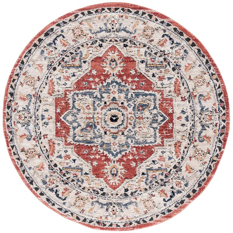 SAFAVIEH Luna Dorthey Traditional Rug - 6'7" Round - Beige/Rust Blue