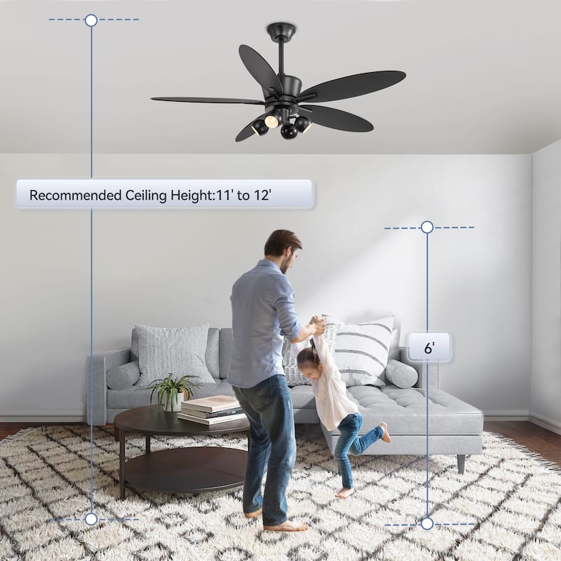 52" Wood 5-Blade Fandelier Ceiling Fan with Remote and Light