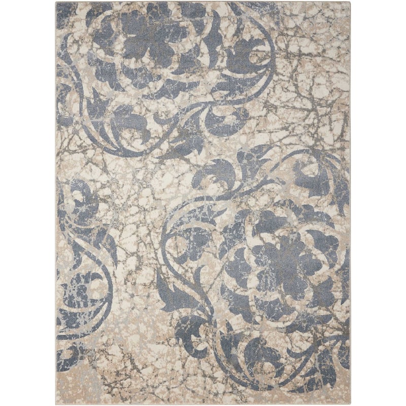 Power Loomed Distressed Floral Traditional Modern Stain Resistant Area Rug - 153' X '111' X '0.5