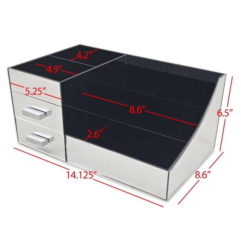OnDisplay Cindy Tiered 2 Drawer Mirrored Acrylic Makeup/Jewelry Organizer for Bathroom Vanity/Desktop