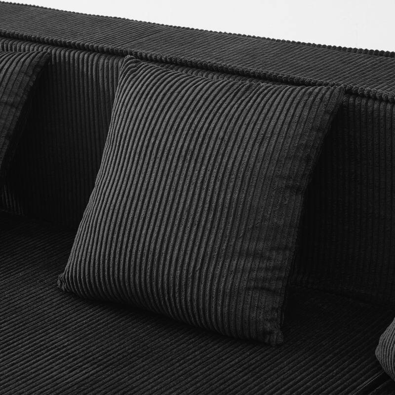 Modern U-Shaped Sectional Sofa Set Stripe Corduroy Upholstered Sofa with Light Strip and 6 Pillows