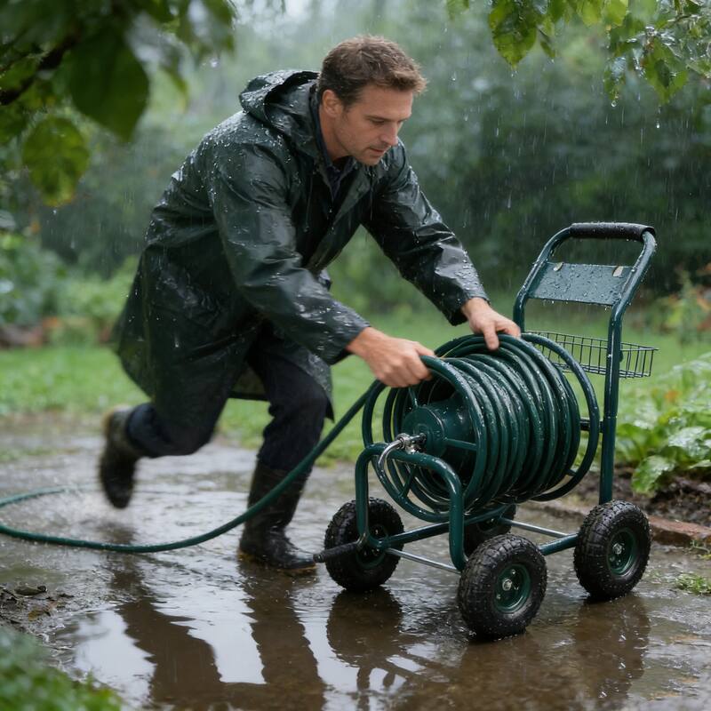 Anmytek Heavy Duty Four Wheel Garden Hose Reel Cart with Large Capacity Steel Reel, Powder Coated Rust Resistant Frame